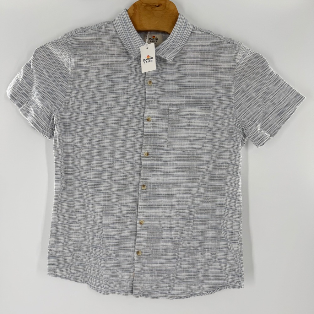 Marine Layer Mens Classic Stretch Selvage Shirt Blue Mini Stripe Medium 15791
